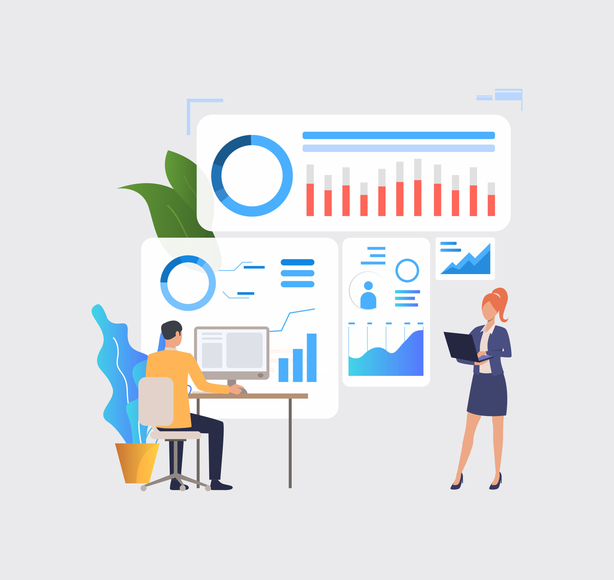 Business people analyzing financial charts on computers